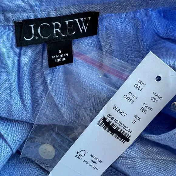 J Crew Cabana Linen Dress Size Small Blue Long Sleeve Pockets Flaw - Picture 3 of 15
